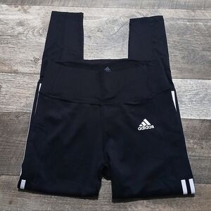 Adidas Black Womens Leggings with White Logo and Side Stripes